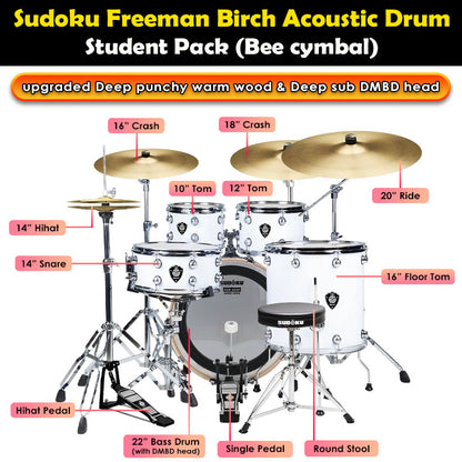 (Bee) Sudoku Freeman Birch Acoustic Drum Set Adult Drum (professional Quality 100% birch wood)