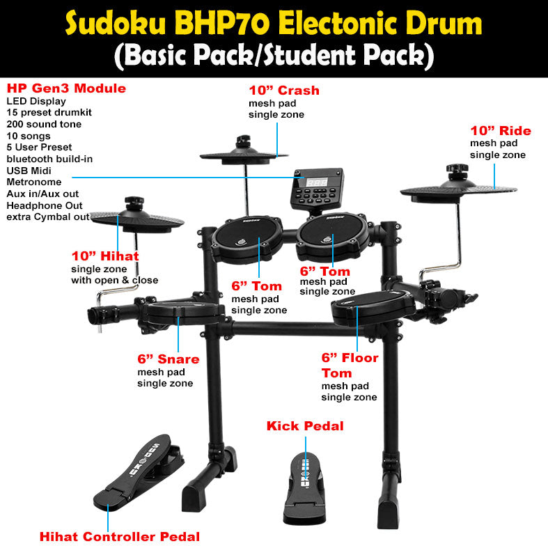 Sudoku BHP70 Electronic Drum (full mesh & Bluetooth)