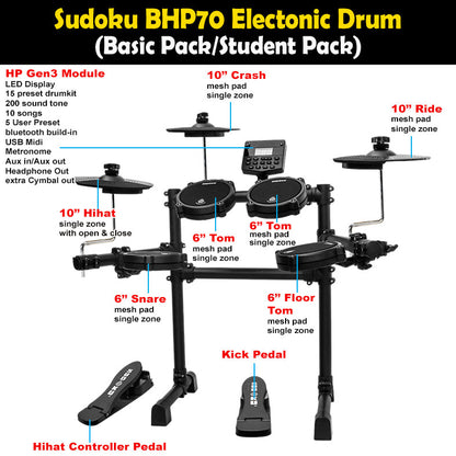 Sudoku BHP70 Electronic Drum (full mesh & Bluetooth)