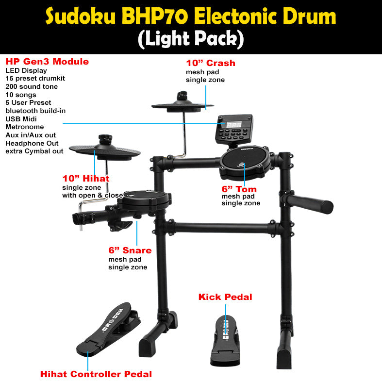 Sudoku BHP70 Electronic Drum (full mesh & Bluetooth)