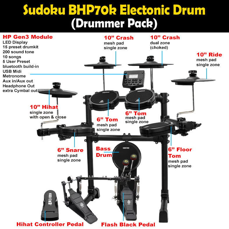 Sudoku BHP70 Electronic Drum (full mesh & Bluetooth)