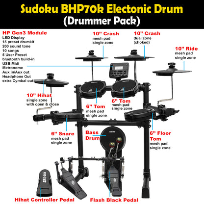 Sudoku BHP70 Electronic Drum (full mesh & Bluetooth)