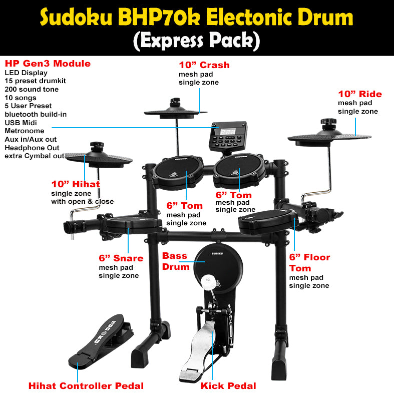 Sudoku BHP70 Electronic Drum (full mesh & Bluetooth)