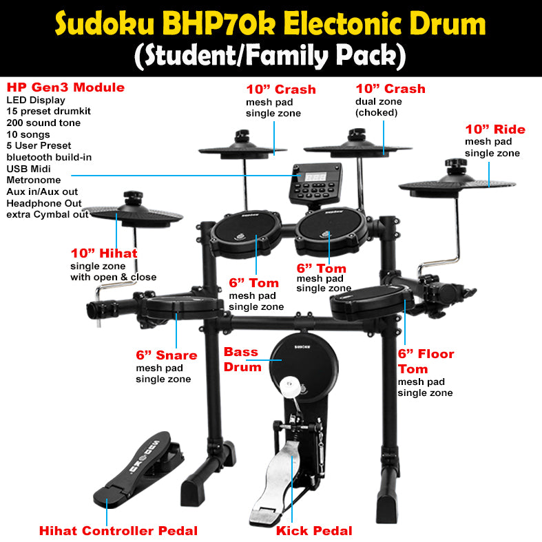 Sudoku BHP70 Electronic Drum (full mesh & Bluetooth)