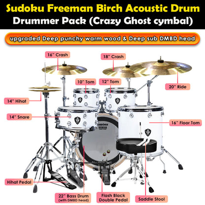 (Crazy Ghost) Sudoku Freeman Birch Acoustic Drum Set Adult Drum (professional Quality 100% birch wood)