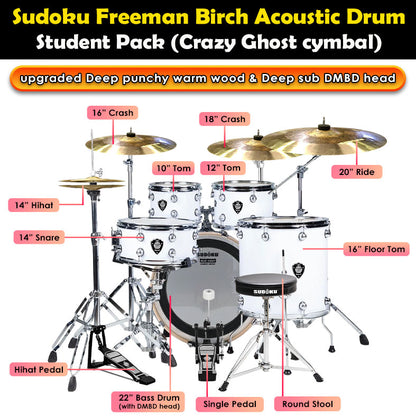 (Crazy Ghost) Sudoku Freeman Birch Acoustic Drum Set Adult Drum (professional Quality 100% birch wood)